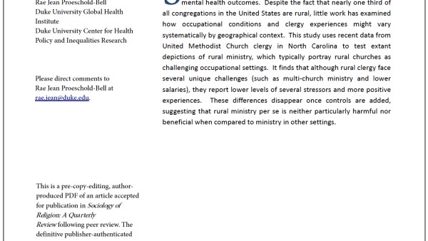 Are Rural Clergy Worse Off? An Examination of Occupational Conditions and Pastoral Experiences
