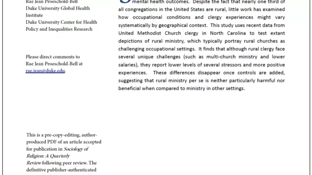 Are Rural Clergy Worse Off? An Examination of Occupational Conditions and Pastoral Experiences