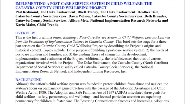 Implementing a Post-Care Service System in Child Welfare: The Catawba County Child Wellbeing Project