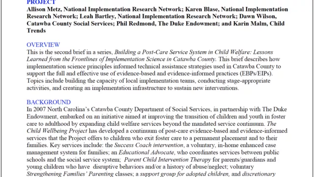 Using Implementation Science to Support and Align Practice and System Change: A Case Study of the Catawba County Child Wellbeing Project
