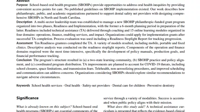 A Technical Assistance Curriculum for Expanding Sustainable School-Based Oral Health Programs in the Carolinas’ Dental Safety Net
